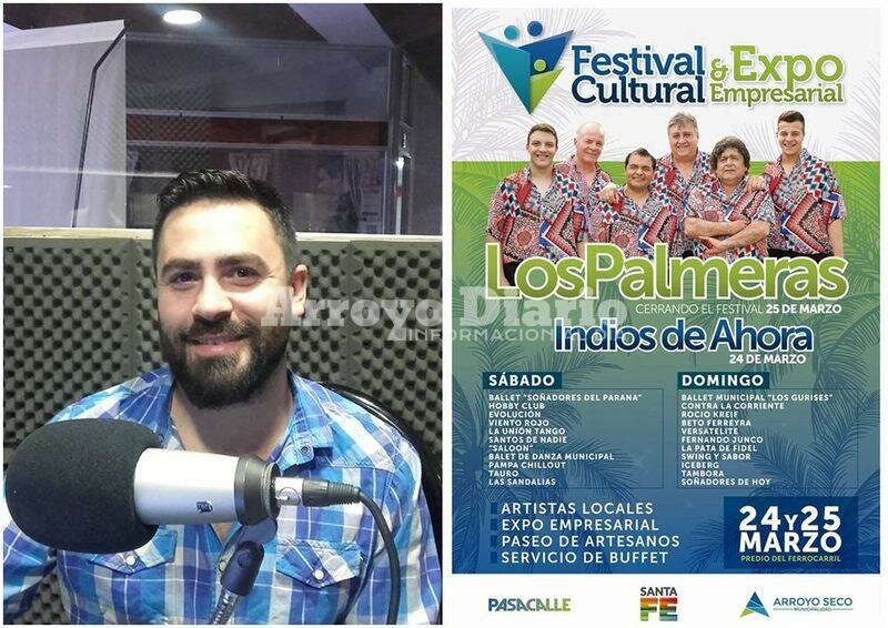 En la portada. El Secretario de Cultura Franco De Crist?fano y el anuncio del Festival.