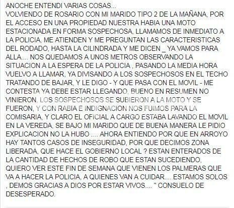 Comentario en las redes. La vecina utiliz? su muro de facebook para hacer p?blico lo que les sucedi?.