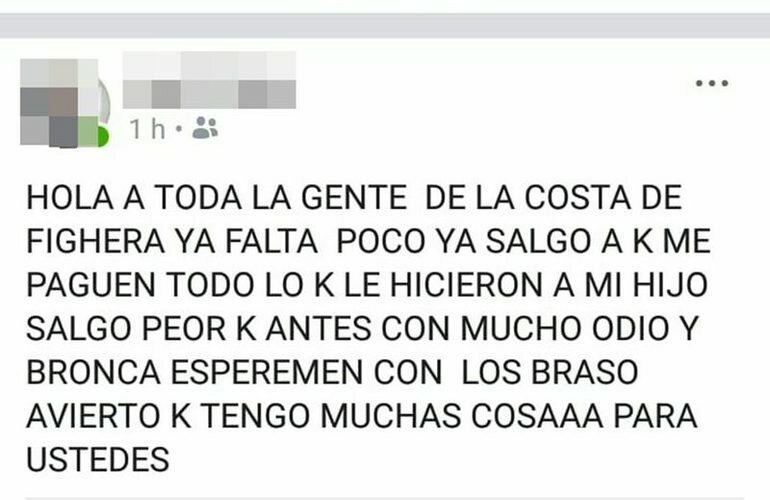 La captura de facebook que lleg? a manos de la justicia.