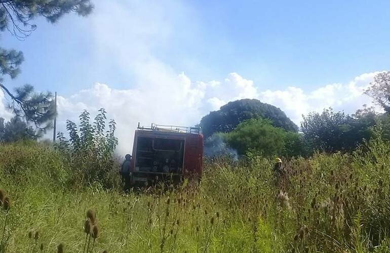 Trabajando. La unidad de los bomberos junto a su personal en plena tarea.